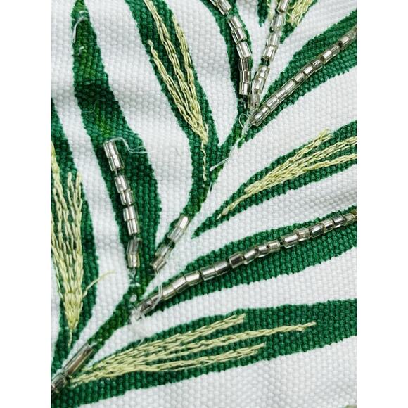 Accent Throw Pillow Beaded Flamingo Tropical Home Decor 19" Pink Monstera Leaf - Picture 14 of 15